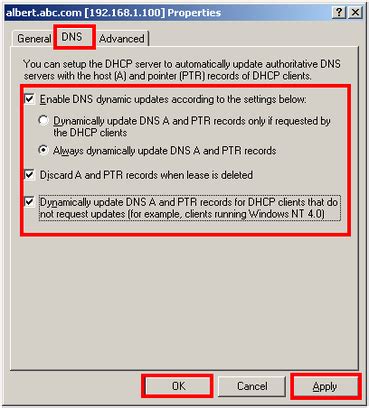 DNS Server dynamic update options