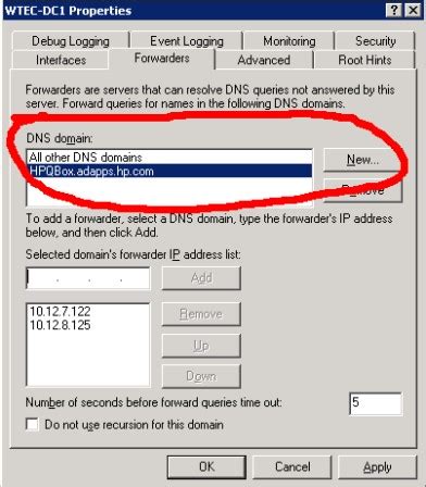 DNS Server Properties - Forwarders tab