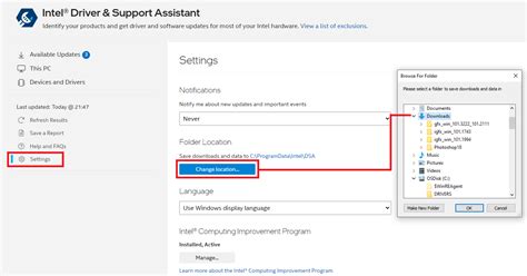 Intel Driver and Support Assistant interface