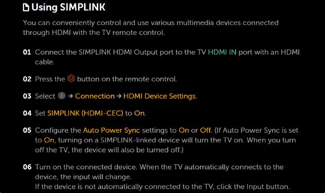 SIMPLINK (HDMI-CEC) prijungimo schema