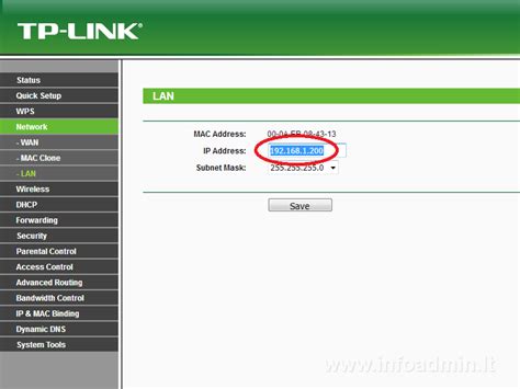 TP-Link maršrutizatoriaus IP adresų ir prisijungimo informacijos schema