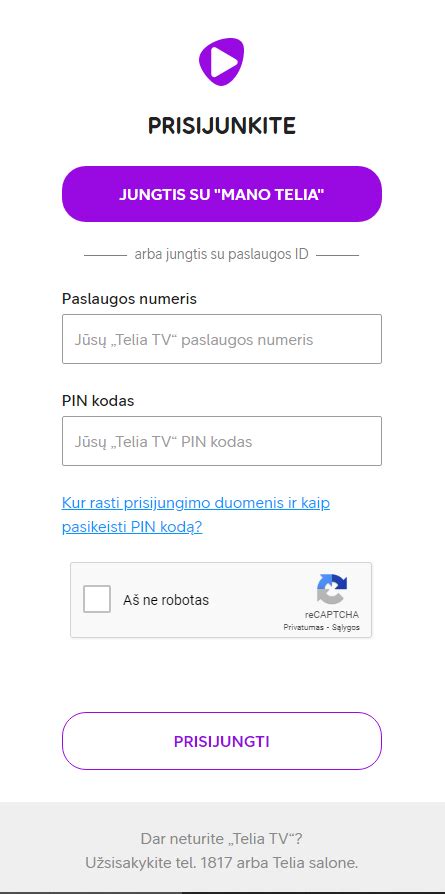 Mano Telia mobiliosios programėlės sąsaja