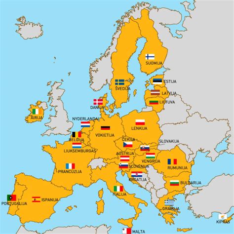 Žemėlapis su Europos Sąjungos ir Europos ekonominės erdvės šalimis