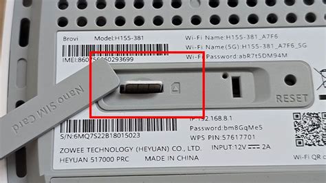 Schema, kaip įdėti nano-SIM kortelę į Huawei Zowee H155-382 5G