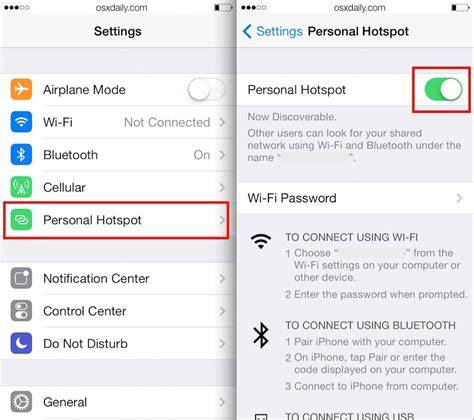 iPhone Personal Hotspot settings
