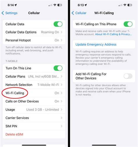 iPhone Wi-Fi Calling settings