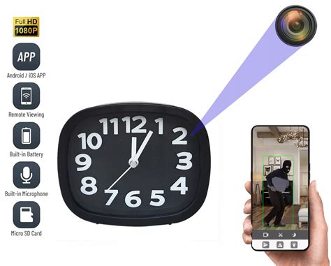 Stilingas juodas laikrodis su paslėpta kamera