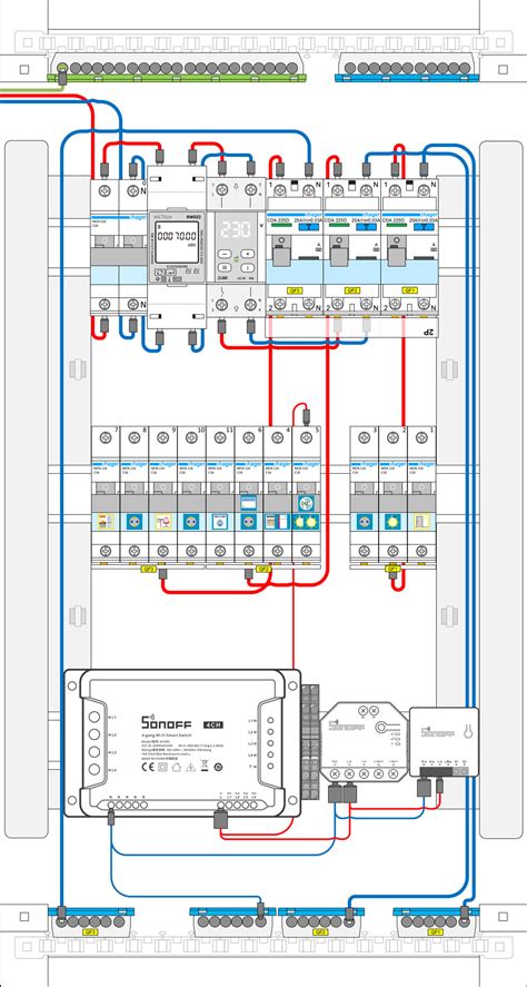 Elektros skirstymo skydo schema su Acti 9 Smartlink komponentais