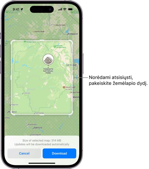Žemėlapio atsisiuntimo sąsaja Maps.me programėlėje