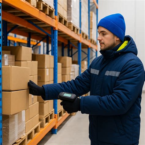 Sandėlio darbuotojas su RFID skaitytuvu
