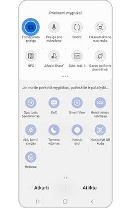 NFC simbolis Android greitųjų nustatymų meniu