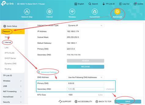 TP-Link maršrutizatoriaus DNS nustatymų pavyzdys