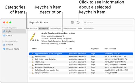macOS Keychain Access langas