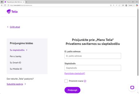 Telia savitarnos portalo pagrindinis puslapis