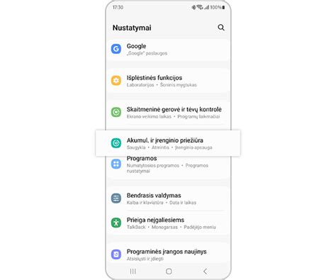 Telefono nustatymų meniu
