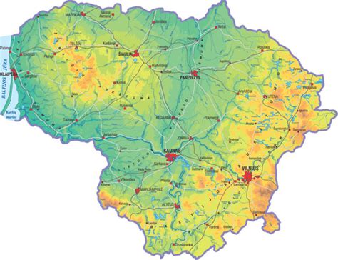 Lietuvos geografinis žemėlapis su optinio tinklo maršrutais