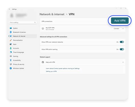 Ekranvaizdis, kaip pridėti VPN „Windows“ nustatymuose