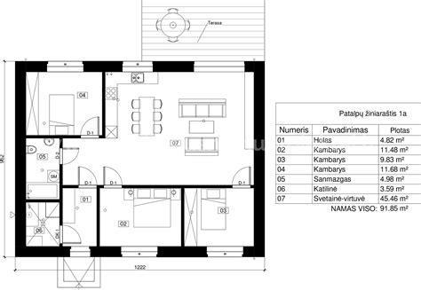 Schematinis namo planas su optimalia maršrutizatoriaus padėtimi