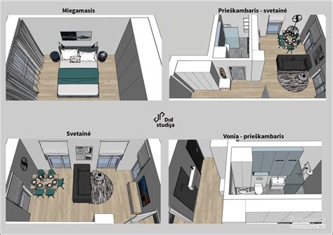 Vizualizacija su išmatavimais, demonstruojanti MaxiSpace interjero privalumus