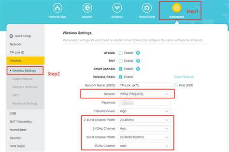 TP-Link web interface showing Wi-Fi settings