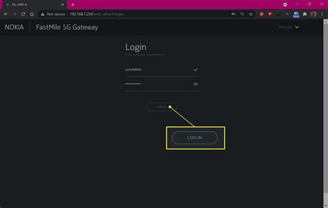Modem login page example