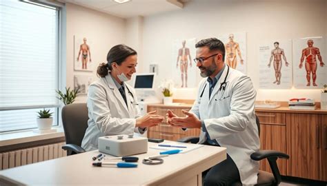 Medicininis personalas konsultuoja pacientą