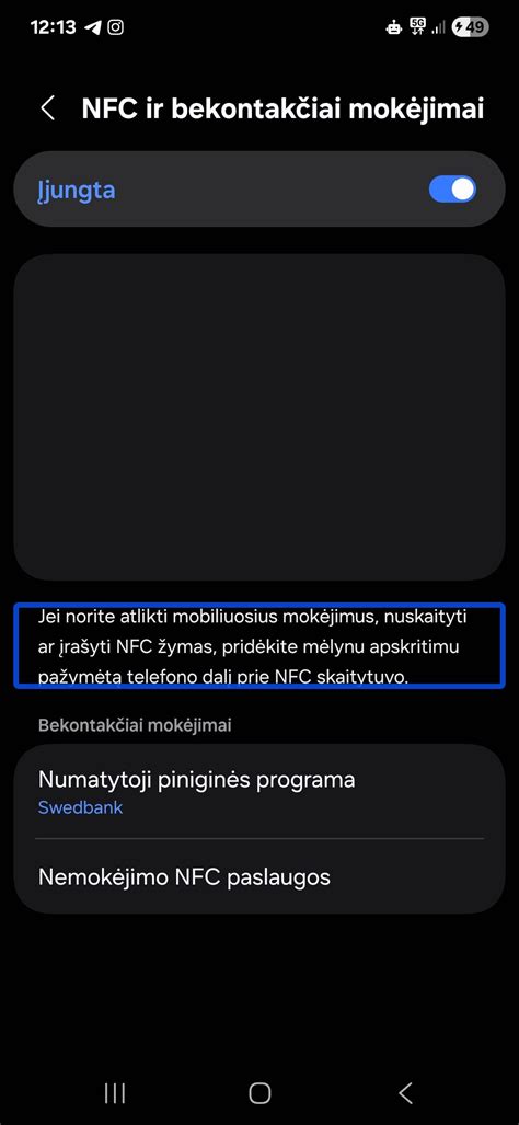 NFC jutiklio vieta telefone